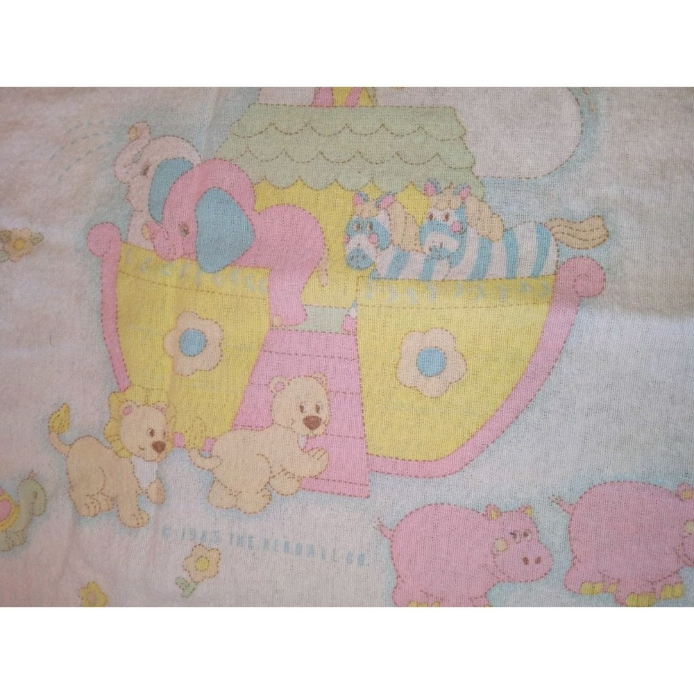 Vintage 1985 Curity Noahs Ark Baby Blanket Pastel Animals Flannel Kendall Co